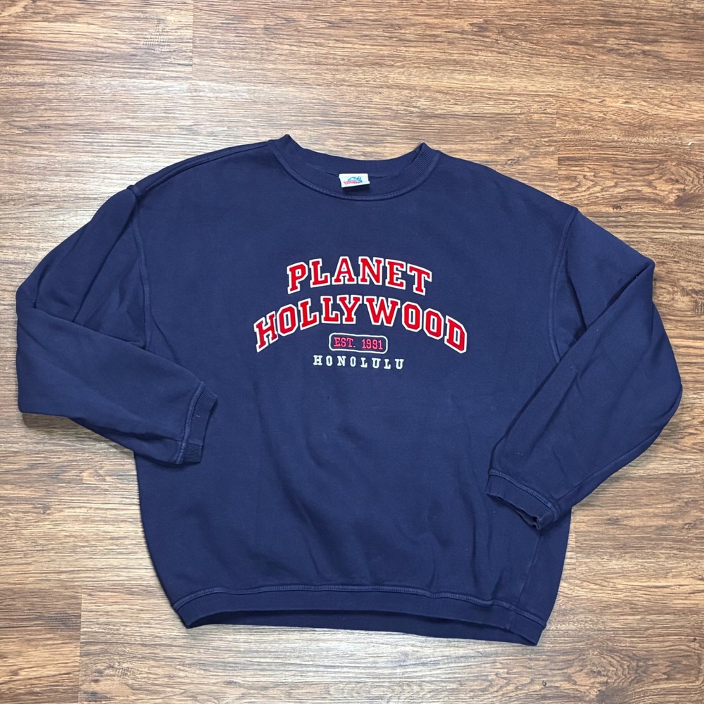 Vintage 90s Planet Hollywood Honolulu Sweatshirt Mens L Navy USA Made Hawaii